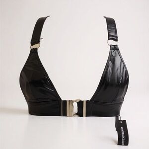 Dolls Kill Club Exx Black Faux Leather Bra Harness Top NWT XS Gothic Clubwear 🖤